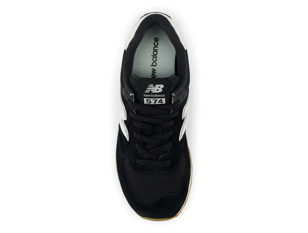 Zapatilla New Balance 574 Hombre Negro -Blanco - Suela Gum - Image 4