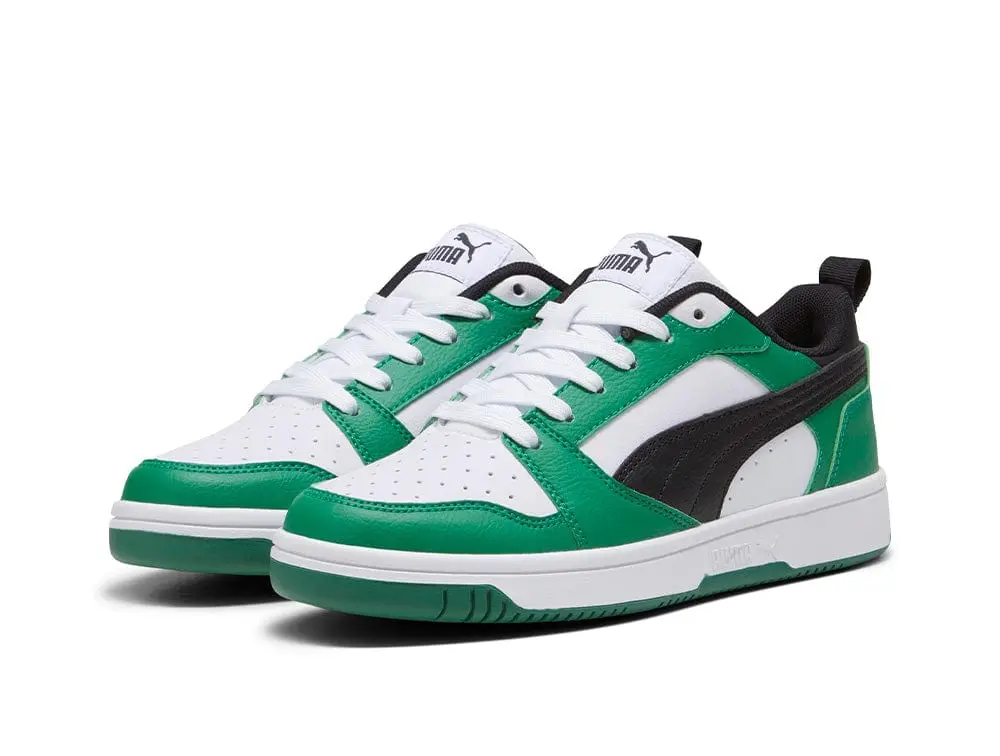 Zapatilla Puma Rebound V6 Niños Blanco - Negro - Verde - Image 4