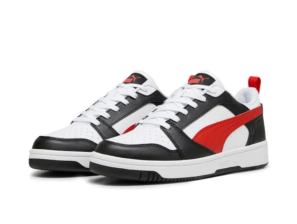 Zapatilla Puma Rebound V6 Hombre Blanco - Negro - Rojo - Image 4